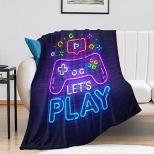 guhothli flannel fleece throw blanket super soft microfiber blanket fluffy bed plush blanket throw, let's play funny video game cozy couch blanket for all seasons, 50x40 inches