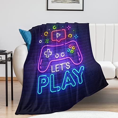 Guhothli Flannel Fleece Throw Blanket Super Soft Microfiber Blanket Fluffy Bed Plush Blanket Throw, Let's Play Funny Video Game Cozy Couch Blanket for All Seasons, 50x40 inches