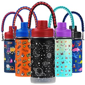 werewolves 14 oz kids water bottle with boot, vacuum insulated stainless steel wide mouth metal bottle for girls, boys, school - leakproof spout lid, stars