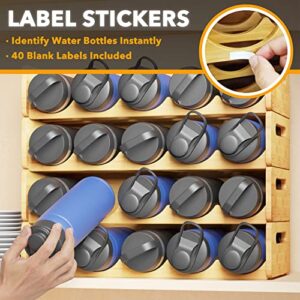 SpaceAid Bamboo Water Bottle Organizer with Labels, Kitchen Pantry Water Bottle Storage Rack for Cabinets, Home Cup and Wine Bottle Holder Shelf Organizers, 4 Pack 5-Slot, Hold 20 Bottles