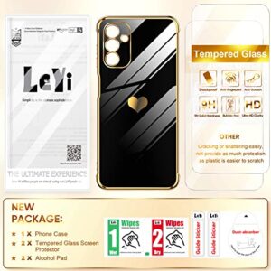 LeYi for Samsung Galaxy A13 5G Case: with Screen Protector [2 Pcs]+ Full Camera Protection, Love Heart Plating Girly Women Cute Luxury Soft TPU Case for Samsung A13 5G, Black