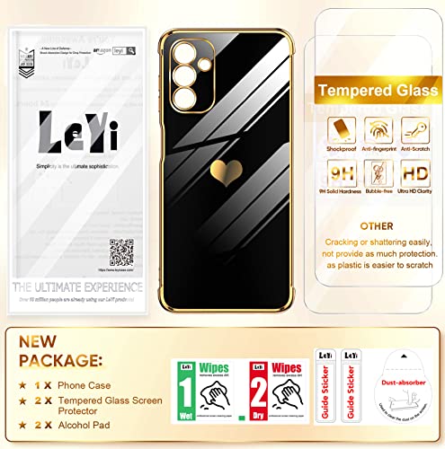 LeYi for Samsung Galaxy A13 5G Case: with Screen Protector [2 Pcs]+ Full Camera Protection, Love Heart Plating Girly Women Cute Luxury Soft TPU Case for Samsung A13 5G, Black