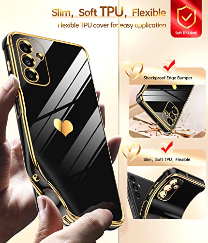 LeYi for Samsung Galaxy A13 5G Case: with Screen Protector [2 Pcs]+ Full Camera Protection, Love Heart Plating Girly Women Cute Luxury Soft TPU Case for Samsung A13 5G, Black