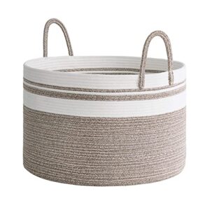 chicvita large woven rope laundry basket, baby storage basket for blankets, clothes, toys, towels, pillows, shoes, decorative jute basket for living room, 21.7 x 13.8 inches, 83l white & brown