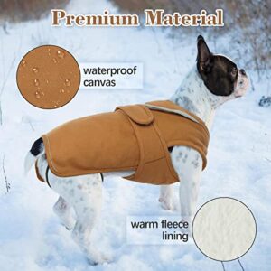 Kuoser Canvas Dog Winter Coat, Warm Dog Jacket Reflective Fleece Dog Cold Weather Coat Warm Doggie Clothes Waterproof Dog Vest with Zipper Leash Hole for Small Medium Large Dogs