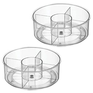 mDesign Lazy Susan Turntable Divided Plastic Spinner for Kitchen Pantry, Fridge, Cupboard, or Counter Organizing, Fully Rotating Organizer for Tea Bags, 9" Round - Lumiere Collection - 2 Pack, Clear