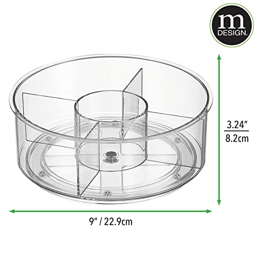 mDesign Lazy Susan Turntable Divided Plastic Spinner for Kitchen Pantry, Fridge, Cupboard, or Counter Organizing, Fully Rotating Organizer for Tea Bags, 9" Round - Lumiere Collection - 2 Pack, Clear