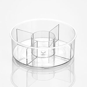 mDesign Lazy Susan Turntable Divided Plastic Spinner for Kitchen Pantry, Fridge, Cupboard, or Counter Organizing, Fully Rotating Organizer for Tea Bags, 9" Round - Lumiere Collection - 2 Pack, Clear
