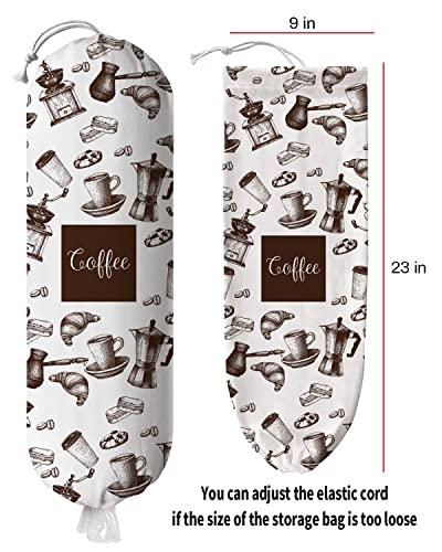 XIKAINUO Funny Coffee Kitchen Grocery Storage Bag Holder, Washable Canvas Grocery Shopping Bags, Hanging Trash Bag Dispensers for Home Kitchen Bathroom Farmhouse Decor Coffee lovers Gift