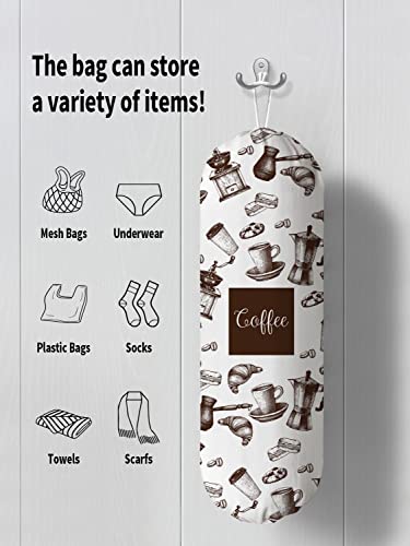 XIKAINUO Funny Coffee Kitchen Grocery Storage Bag Holder, Washable Canvas Grocery Shopping Bags, Hanging Trash Bag Dispensers for Home Kitchen Bathroom Farmhouse Decor Coffee lovers Gift