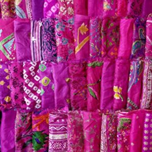 Vintage Fabrics Crafts Sari Silk Fabric Lot Vintage Sari Fabric Material Remnant 50 Small Pieces Magenta Craft Scrapbook Art Doll Junk Journal, 6 Inches