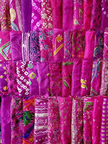 Vintage Fabrics Crafts Sari Silk Fabric Lot Vintage Sari Fabric Material Remnant 50 Small Pieces Magenta Craft Scrapbook Art Doll Junk Journal, 6 Inches