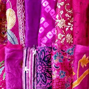 Vintage Fabrics Crafts Sari Silk Fabric Lot Vintage Sari Fabric Material Remnant 50 Small Pieces Magenta Craft Scrapbook Art Doll Junk Journal, 6 Inches