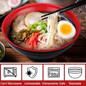 Mimorou 8 Sets Japanese Style Ramen Bowls Melamine Udon Noodle Bowls Red and Black Large Pho Bowls Asian Chinese Soup Bowl Sets