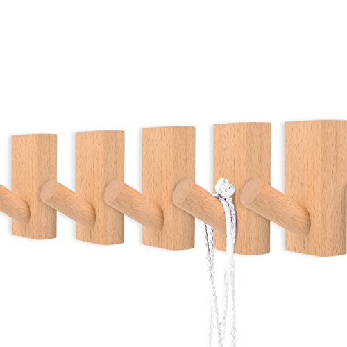 GDTOOLMMY Wood Hooks,Wooden Coat Hooks Wall Mounted,Decorative Backpack Towels Hanger, Hat Hooks for Wall Heavy Duty Hooks (Beech Wood,5Pack)