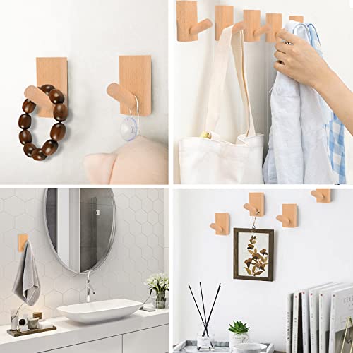 GDTOOLMMY Wood Hooks,Wooden Coat Hooks Wall Mounted,Decorative Backpack Towels Hanger, Hat Hooks for Wall Heavy Duty Hooks (Beech Wood,5Pack)