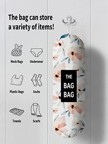 XIKAINUO Retro Flower Kitchen Grocery Storage Bag Holder, Washable Canvas Grocery Shopping Bags, Carrier Plastic Trash Bag Dispenser for Home Kitchen Bathroom Farmhouse Decor Gift