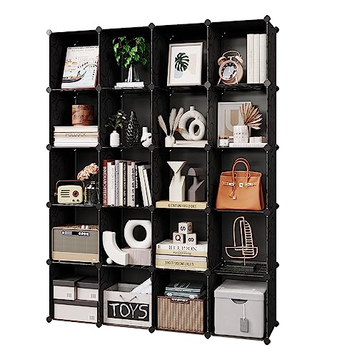 MAGINELS Portable Storage Cubes-14" x14"(Load-Bearing Metal Panel) Modular Bookshelf Units,Clothes Storage Shelves,Room Organizer,Black,20 Cubes