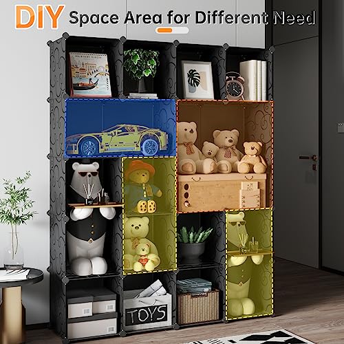 MAGINELS Portable Storage Cubes-14" x14"(Load-Bearing Metal Panel) Modular Bookshelf Units,Clothes Storage Shelves,Room Organizer,Black,20 Cubes