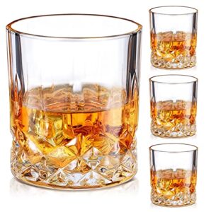roraem whiskey glasses set of 4 - bourbon glasses crystal rocks glasses whiskey gifts for men old fashioned glasses for whiskey cognac scotch cocktail vodka liquor rum home bar 11oz