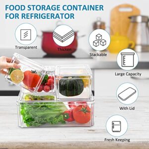 AZFUNN Fridge Organizer with Lids, Fruit and Vegetable Storage Containers for Fridge, Set Of 4 Refrigerator Organizer Bins Storage Clear Containers for Kitchen, Food, Drinks, BPA-Free, Stackable