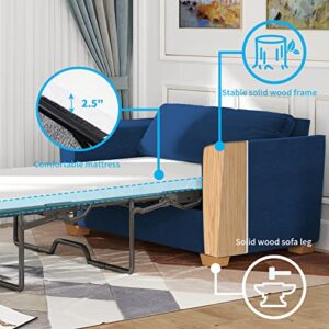 Mjkone Pull Out Sofa Bed, Sleeper Sofa Bed with Memory Mattress, 2-in-1 Pull Out Couch Bed Suitable for Friends to Stay Temporarily, Single Sofa Couch for Apartment/Small Spaces (Single,Blue)