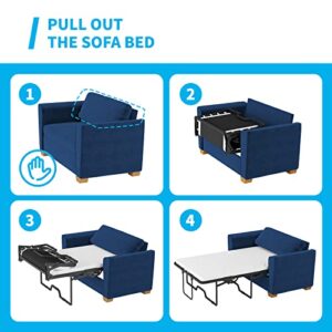 Mjkone Pull Out Sofa Bed, Sleeper Sofa Bed with Memory Mattress, 2-in-1 Pull Out Couch Bed Suitable for Friends to Stay Temporarily, Single Sofa Couch for Apartment/Small Spaces (Single,Blue)