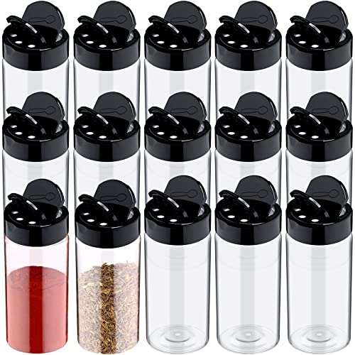 Mimorou 40 Pack Plastic Spice Jar with Shaker Seasoning Containers 3.5 oz Container Black Lids Jars for Kitchen Storing Powder