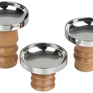 Vixdonos Pillar Candle Holders Set of 3 Wood Candlestick Holder Stainless Steel Plate for Mantel Decor, Dining Table Centerpiece