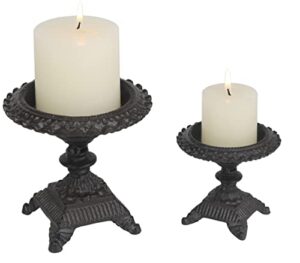 vixdonos rustic pillar candle holders set of 2 farmhouse iron candlestick holder garden decorative candle stand fits for 2 inches,3 inches pillar candles