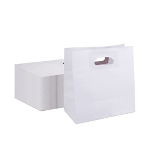 rnorri white gift bags 11 x 6 x 11 inch - 50pcs paper bags with die cut handles, shopping bags for business, party bags for birthday, white bags bulk