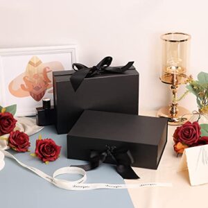 Moretoes 2 PCS Black Gift Boxes with Lids for Presents, Gift Boxes with Ribbon and Magnetic Closure for Christmas, Mother's Day, Holidays, Father's Day, Birthdays（10.5x7.5x3.1 Inches）
