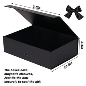 Moretoes 2 PCS Black Gift Boxes with Lids for Presents, Gift Boxes with Ribbon and Magnetic Closure for Christmas, Mother's Day, Holidays, Father's Day, Birthdays（10.5x7.5x3.1 Inches）