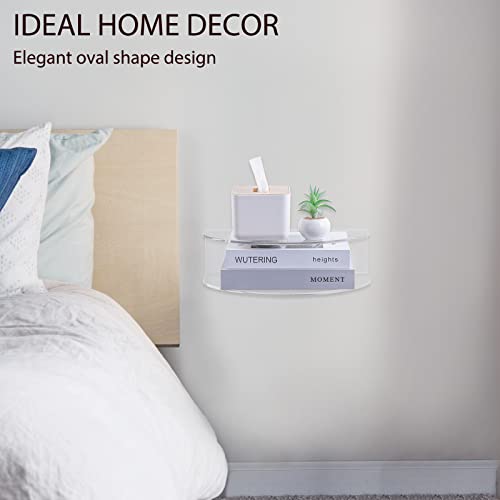 HMYHUM Acrylic Floating Nightstand, Wall Mounted Bedside Table for Bedroom, Hanging, 10 lbs Load, Oval, 14" L x 8 "W x 4" H, Clear