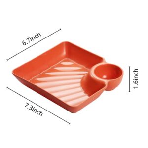 Chip and Dip Serving Platter Set, 4 Pcs Divided Party Trays 7.3'' x 6.7'' Snack Bowl Dishes for Entertaining, Wine Dine Appetizer Plates, Reusable Dumpling Plate with Sauce Holder for Buffet Parties