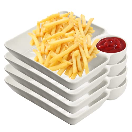 Chip and Dip Serving Platter Set, 4 Pcs Divided Party Trays 7.3'' x 6.7'' Snack Bowl Dishes for Entertaining, Wine Dine Appetizer Plates, Reusable Dumpling Plate with Sauce Holder for Buffet Parties