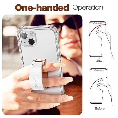 Onpint Phone Grip Finger Strap Holder 3.23 inches, 2-in-1 Cell Phone Slim Finger Loop Holder Kickstand Compatible with iPhone Samsung and Most Smartphones - White