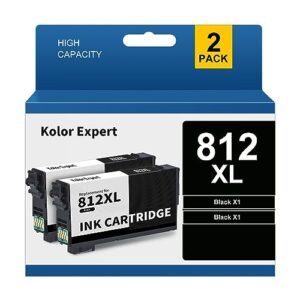 kolor expert remanufactured t812 black ink cartridge replacement for epson 812xl 812 xl t812xl for epson workforce wf-7840 wf-7820 ec-c7000 wf-7310 printer (2 black)