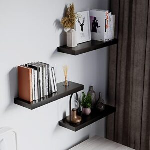 WOPITUES Black Floating Shelves for Wall, 5 Sets Black Wall Shelves for Bathroom with Invisible Brackets, Black Shelves for Wall Decor, Modern Black Shelf for Bedroom, Living Room, Cat Shelves – Black