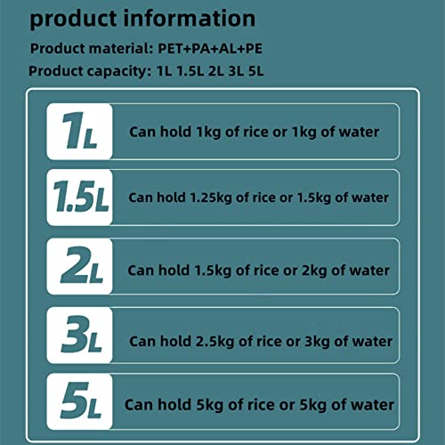 GUSAJ 10-pack of new grain moisture-proof airtight bags 5 reusable specifications for grain storage Vertical airtight bags for food storage Suitable for food, water, pet food, etc., 5 specifications