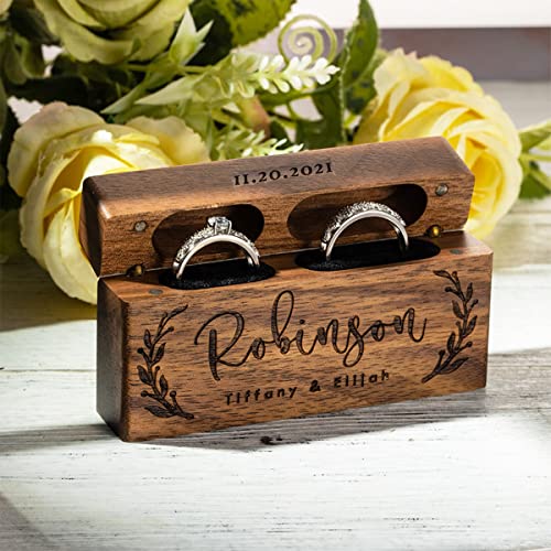 Eyesoul Custom Ring Bearer Box,Wooden Ring Box For Wedding/Proposal/Engagement,Personalized Wedding Stuff,Wedding Ring Holder With Name/Date,Jewelry Gift Box.