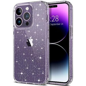 hython case for iphone 14 pro max case glitter, cute sparkly clear glitter shiny bling sparkle cover, anti-scratch soft tpu slim fit shockproof protective phone cases for women girls, clear glitter