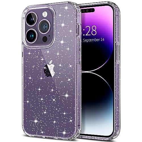 Hython Case for iPhone 14 Pro Max Case Glitter, Cute Sparkly Clear Glitter Shiny Bling Sparkle Cover, Anti-Scratch Soft TPU Slim Fit Shockproof Protective Phone Cases for Women Girls, Clear Glitter