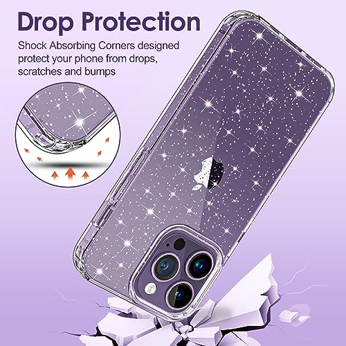 Hython Case for iPhone 14 Pro Max Case Glitter, Cute Sparkly Clear Glitter Shiny Bling Sparkle Cover, Anti-Scratch Soft TPU Slim Fit Shockproof Protective Phone Cases for Women Girls, Clear Glitter