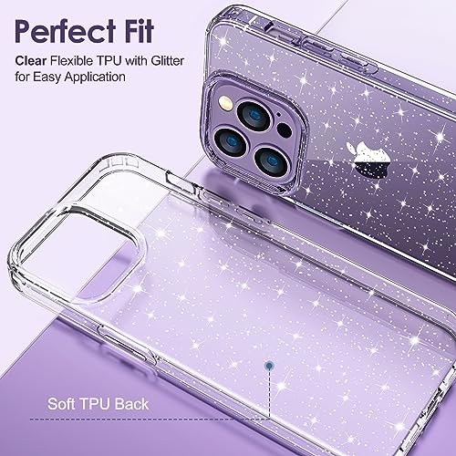 Hython Case for iPhone 14 Pro Max Case Glitter, Cute Sparkly Clear Glitter Shiny Bling Sparkle Cover, Anti-Scratch Soft TPU Slim Fit Shockproof Protective Phone Cases for Women Girls, Clear Glitter