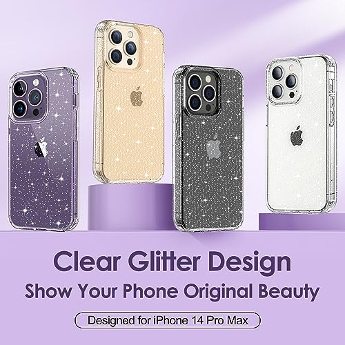 Hython Case for iPhone 14 Pro Max Case Glitter, Cute Sparkly Clear Glitter Shiny Bling Sparkle Cover, Anti-Scratch Soft TPU Slim Fit Shockproof Protective Phone Cases for Women Girls, Clear Glitter