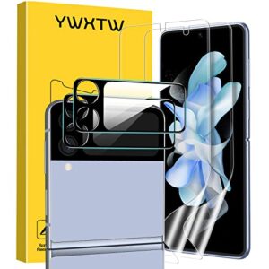 [2+2 pack] ywxtw for samsung galaxy z flip 4 5g epu screen protector + camera lens protector tempered glass, upgraded ultra-thin high definition clear full coverage case friendly