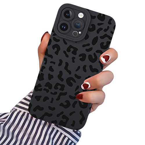 PERRKLD Leopard Case for iPhone 14 Pro Max Black Cheetah Animal Print Soft Flexible Anti-Fingerprint TPU Slim Shockproof Protective Case with Camera Protection Cover for iPhone 14 Pro Max 6.7 Inch