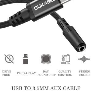 DUKABEL Type C to Aux Adapter, USB-C to Audio Jack with Upgraded DAC Chip for Samsung Galaxy S22 S21 S20 Ultra S20+ Note 20 Google Pixel 6 Pro/5/4/3/2 OnePlus 7T and More