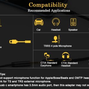 DUKABEL Type C to Aux Adapter, USB-C to Audio Jack with Upgraded DAC Chip for Samsung Galaxy S22 S21 S20 Ultra S20+ Note 20 Google Pixel 6 Pro/5/4/3/2 OnePlus 7T and More